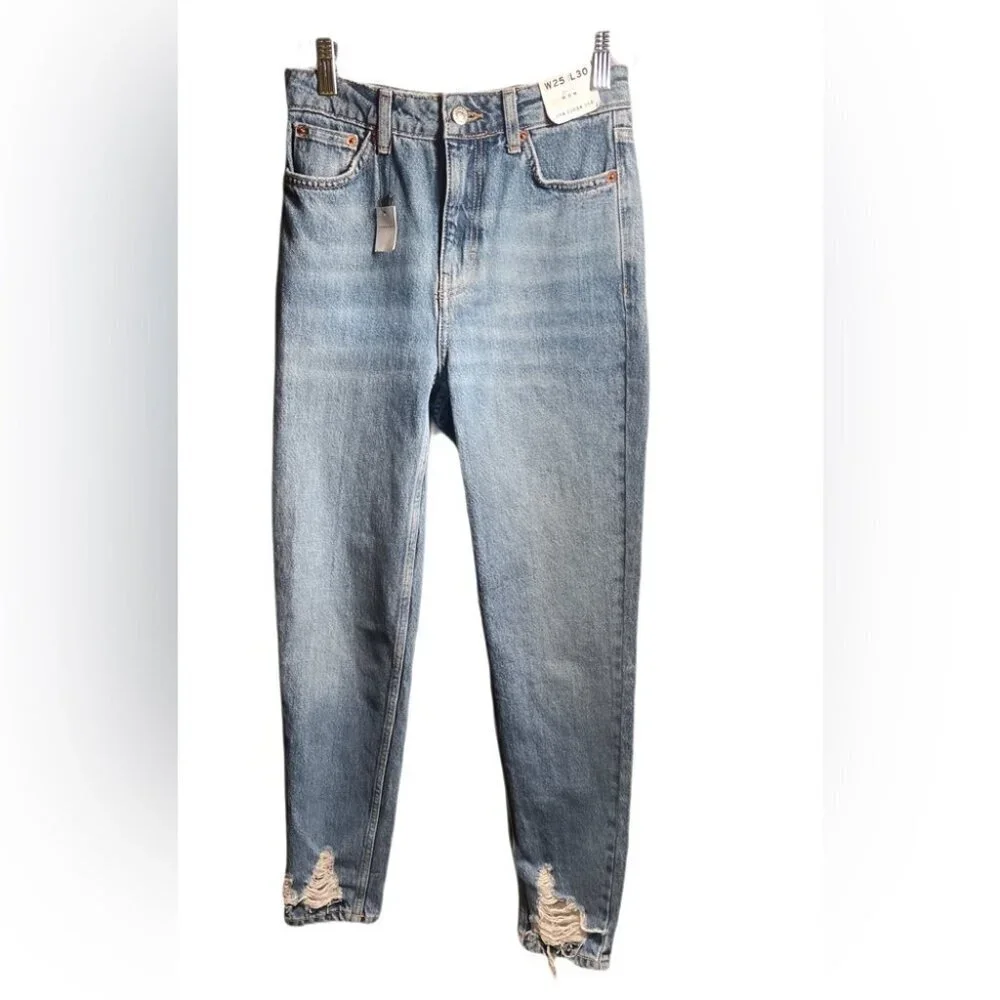 NWT Topshop slim fit high waist casual stretch trendy distressed denim jean 2
